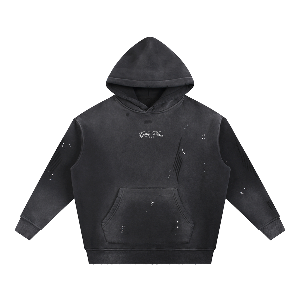 Vintage Washed Frayed Fleece Hoodie