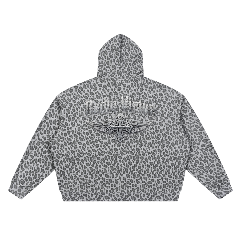 Unisex Leopard Print Waffle Full Zip Hoodie